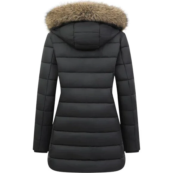 Winter Black Thickened Down Jacket Warm Long Puffer Coat Waterproof Parka